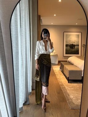 DRIES VAN NOTEN Draped Velvet Midi Skirt | Size: 38